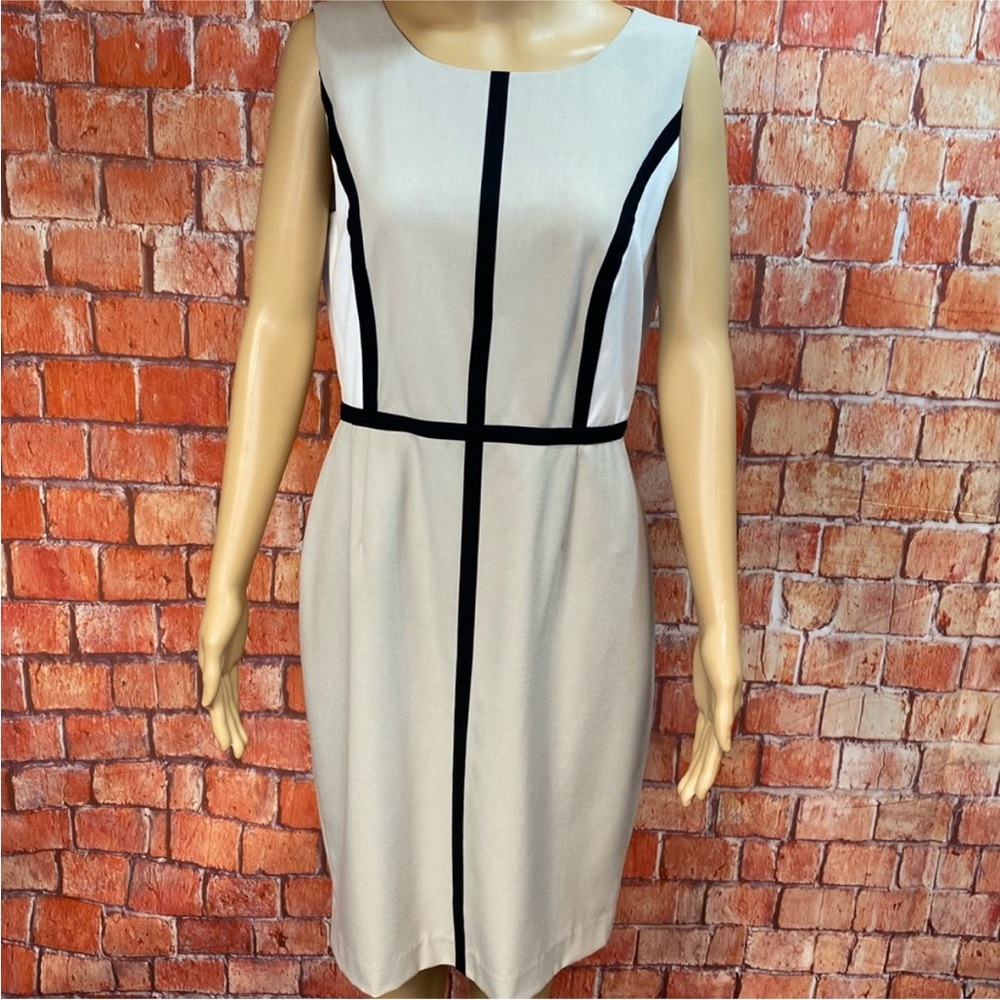 Calvin Klein Sleeveless Tan Sheath‎ Dress with Black Trim
